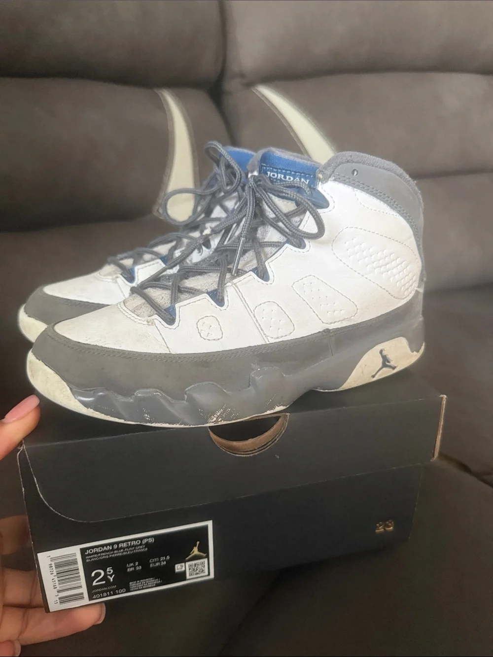 Jordan Kids' White, Gray and Blue High-Top Sneakers